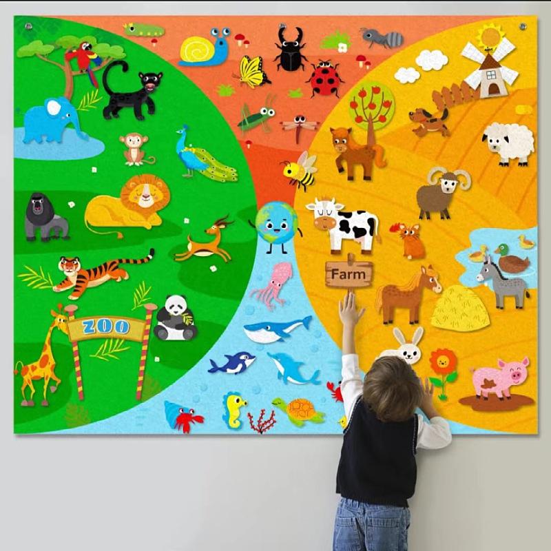 Set de Tablero de Fieltro para Cuentos de Animales de Granja Kit Interactivo de Juego para el Aprendizaje Temprano Juguetes de Rompecabezas para Colgar en la Pared para Niños Pequeños Regalos