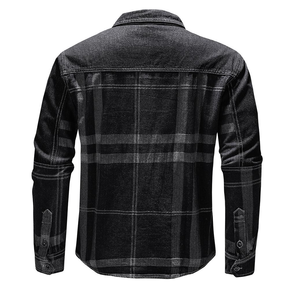 Spring and Autumn Plaid Denim Long Sleeved Shirt, Men's Youth Casual Shirt, Loose Workwear Shirt