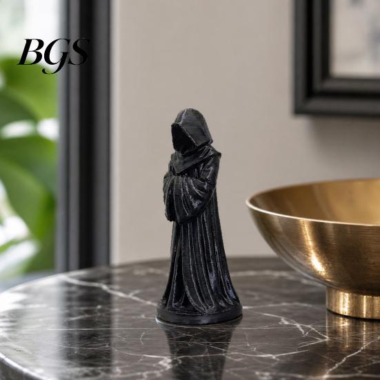 Dust-proof Resin Figure 3D Printed Hooded Robe Ornament, Matte Black Faceless Monk Figurine, Vintage Sculpture Gothic Style Sculpture, for Halloween