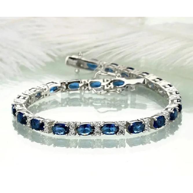925 Sterling Silver Sapphire Bracelet for Women Elegant Shine Gem Solid Bangle High Quality Wedding Party Jewelry Gifts