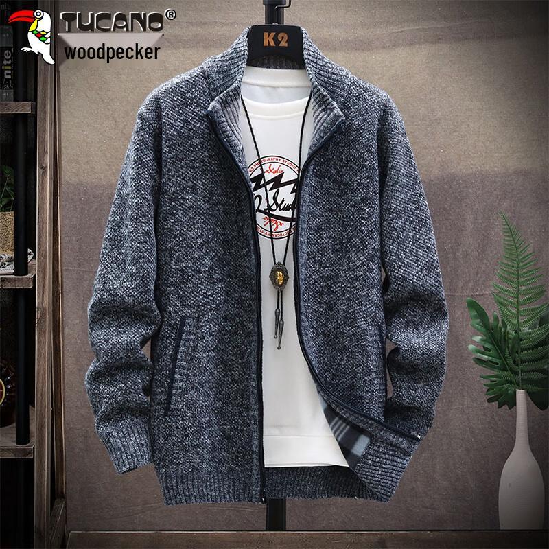 

TUCANO Men s Winter Fleece-Lined Stand-Collar Knitted Cardigan XL