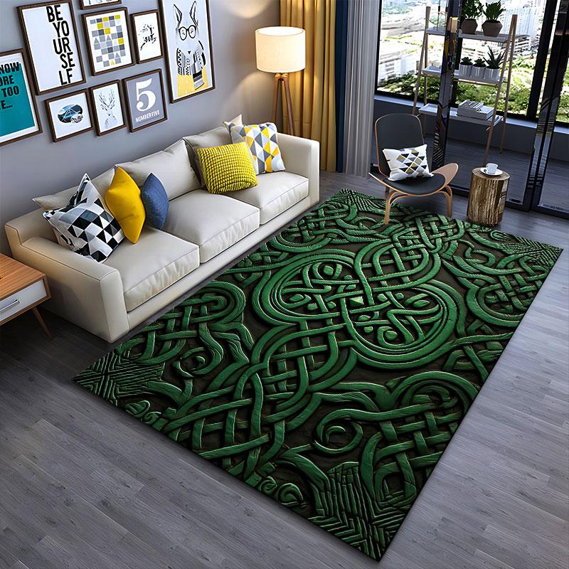 Green Celtic Knot Pattern Carpet suitable as a non-slip mat for the living room or bedroom sofa