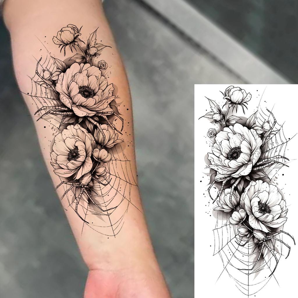 1 Blatt Schick 3D Spinne Löwe Fuchs Blumen Temporäre Tattoos Für Frauen Erwachsene Wasserdicht Langlebig Realistisch Fake Tattoo Aufkleber