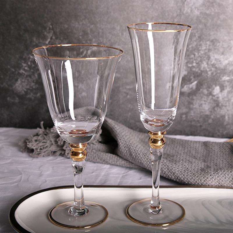 Elegant Gold-Rimmed Wine and Champagne Glasses for Dining and Decor