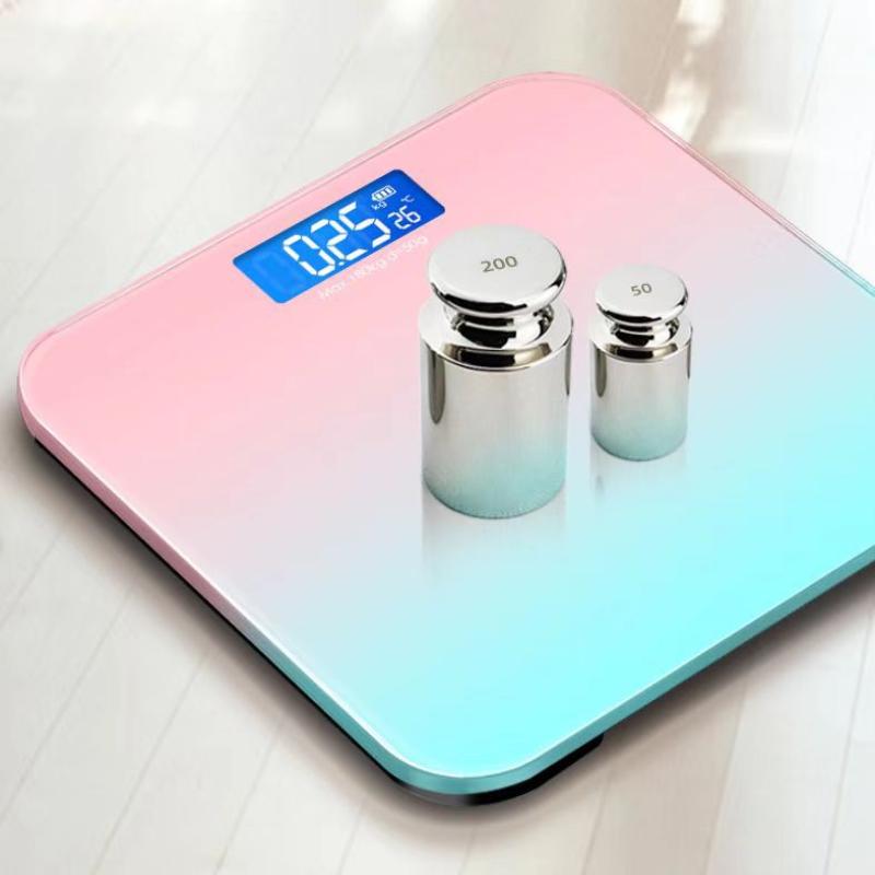 Smart Electronic Health Scale Tempered Glass Surface Lcd Digital Display Gradient Color Multiple Colors Digital Weighing Scale