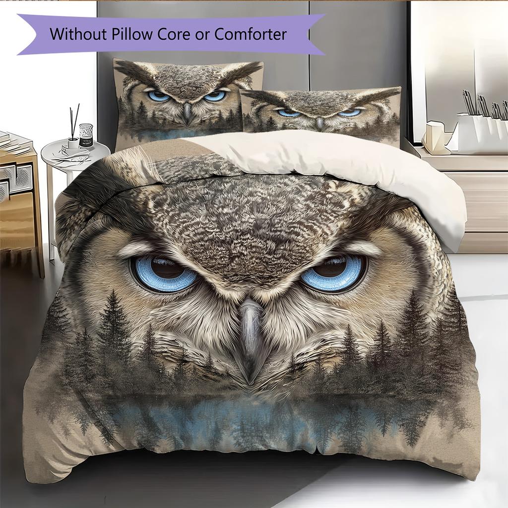 Owl and Its Reflection  Pattern Bedding Quilt Set Quilt Cover Pillowcase Home Decoration  Gift (1 * duvet cover + 2 * pillowcase, without core)