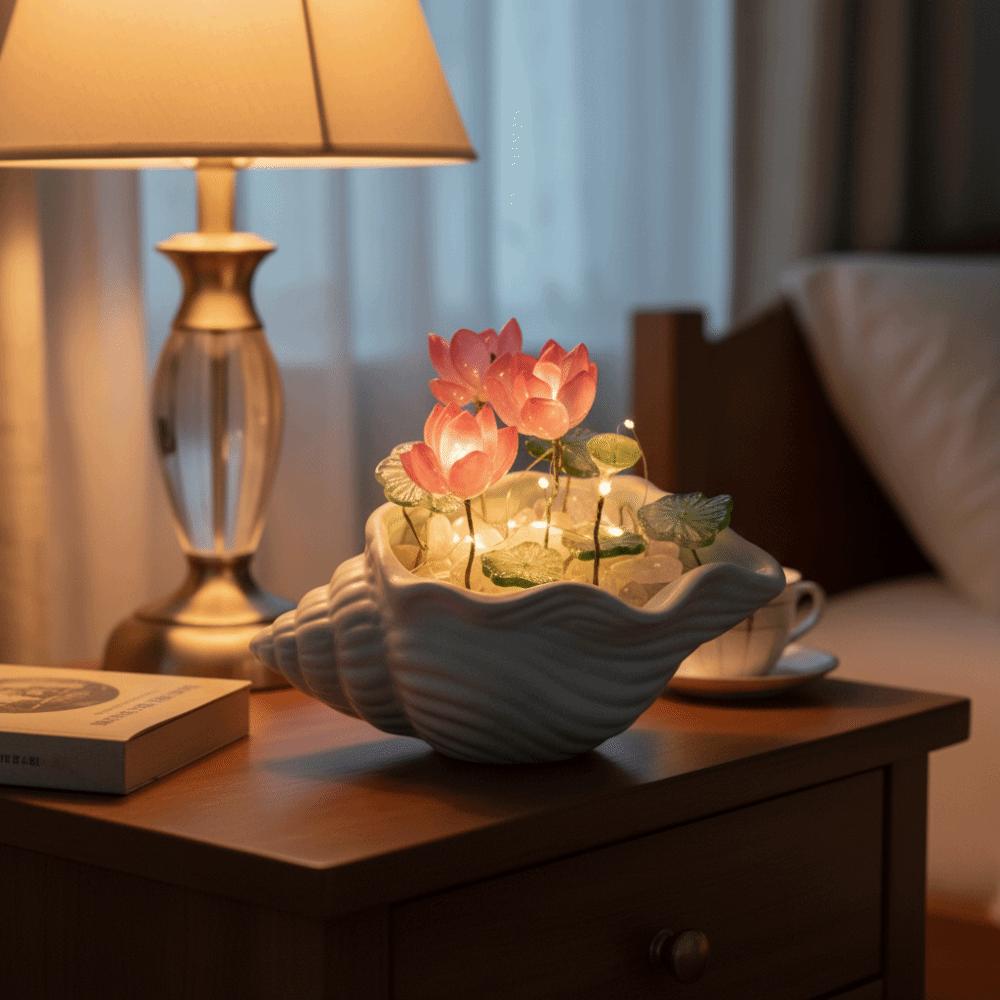 Small Size Sea Shell Glass Lotus Lotus Design Lotus Night Light DIY Lotus Lamp  Birthday Gift