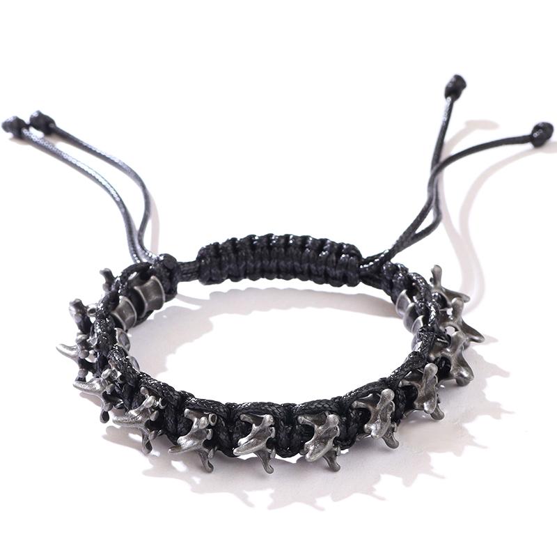 Punk Hip Hop Style Men'S Handmade Woven Alloy Keel Bracelet Adjustable Size Hand Accessory