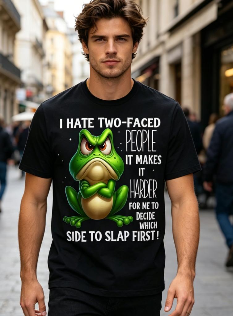 Angry Frog I Hate Twofaced People Unisexs Graphic Tshirt Short Sleeve Casual Tshirt Summer Wear Fun Gift For Friends And Family