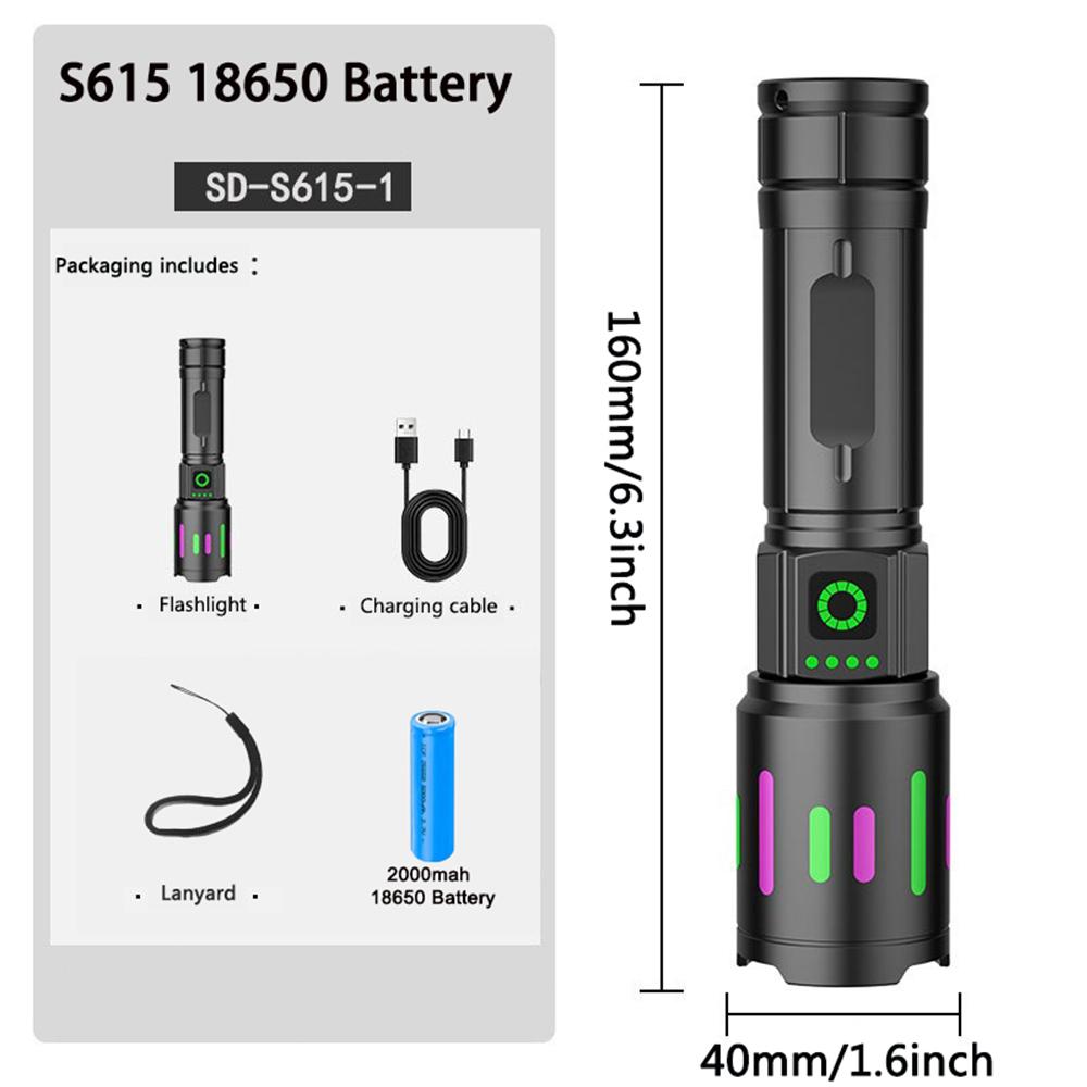 S615 Powerful LED Flashlight Rechargeable Zoomable Tactical LED Flashlight Super Bright Torch Lantern for Outdoor Camping Hiking