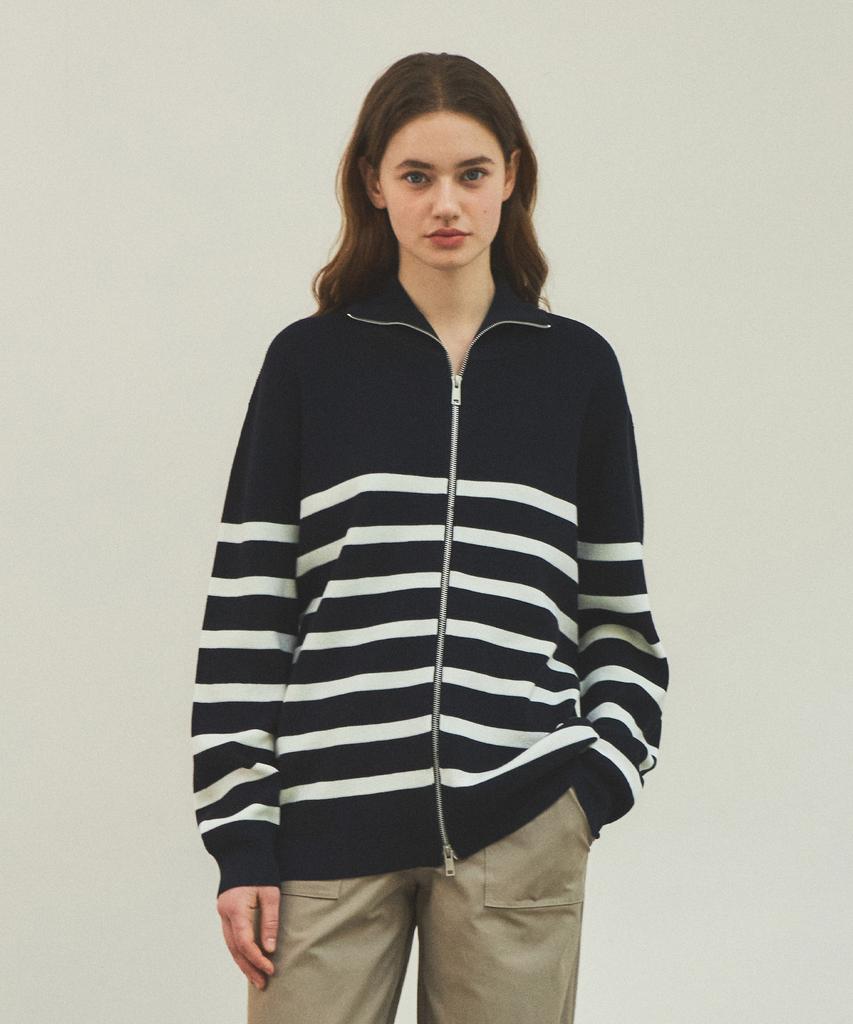 Wednesday Oasis For Woman W/Always High-Neck Striped Knit Zip-Up_2 Colors (Wc25-Kn06)