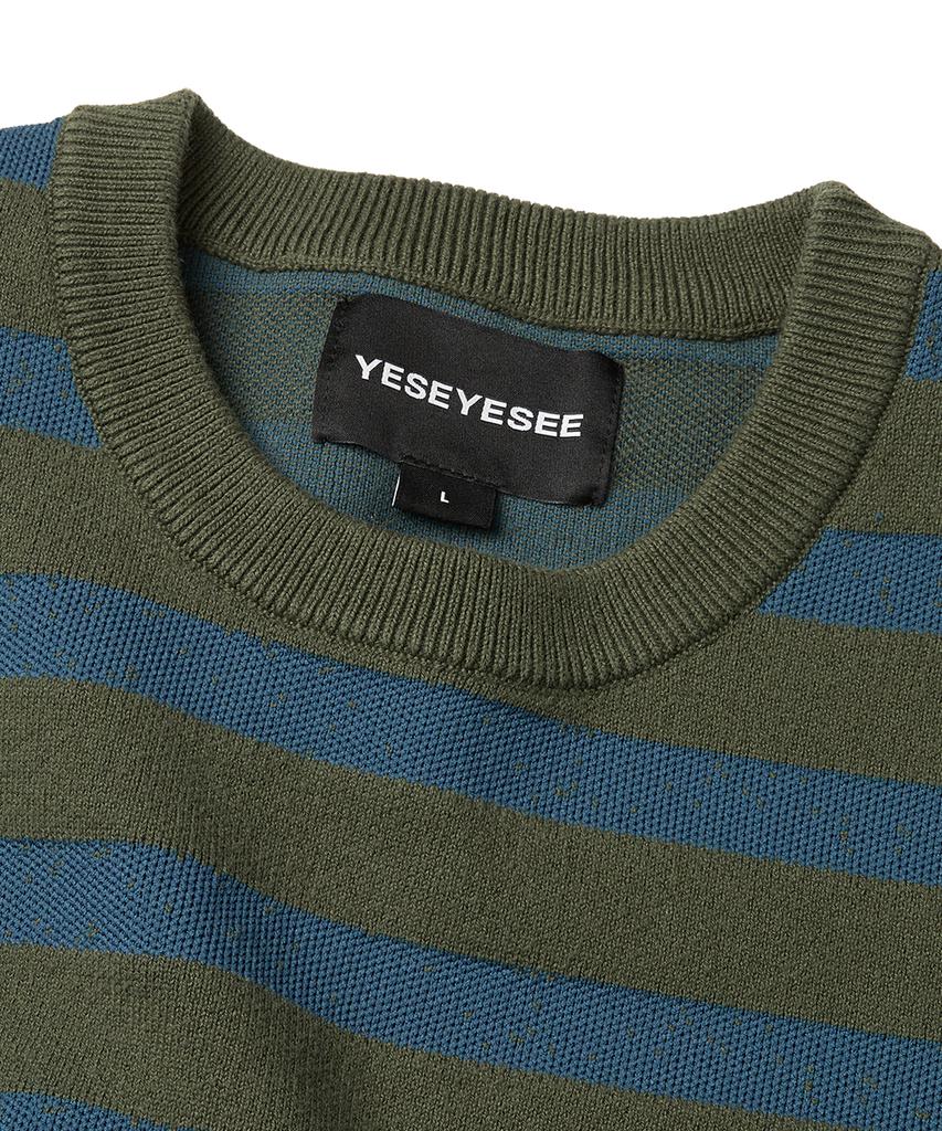 YESEYESEE Speckled Stripe Knit Pullover Deep Green