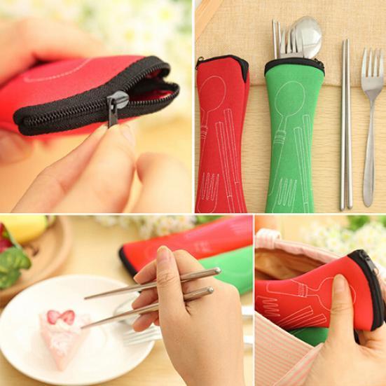 Set Posate Da Campeggio In Acciaio Inox Per 1 Persona – 7 Pezzi Con Custodia, Per Escursioni E Picnic