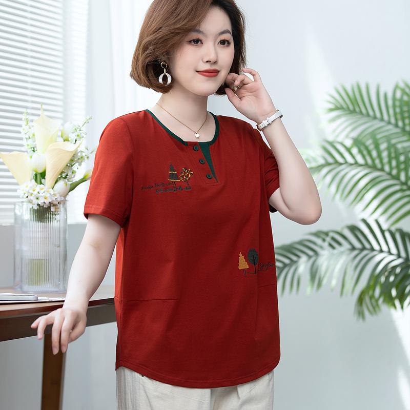 Dámská letní bavlněná halenka 2025: Omlazující, volný střih, dámské tričko s krátkým rukávem