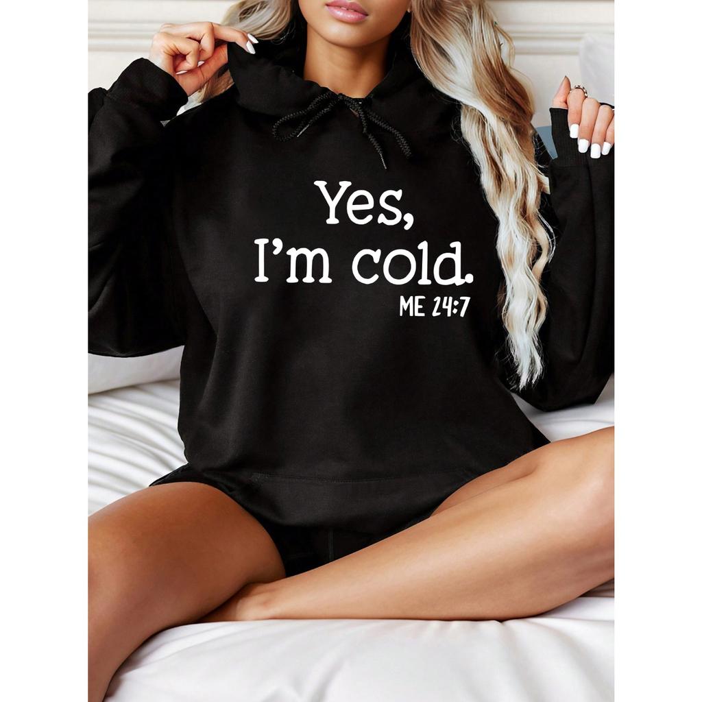 Yse,i'm Cold Letter Printed 2025 Autumn Winter Women's Hoodies Round Neck Long Sleeved Casual Women's Sweatshirt Clothing