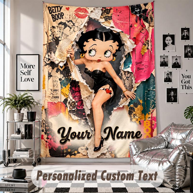 Custom Tapestry Wall Hanging, Betty Boop Personalized Name Text Home Wall Decor