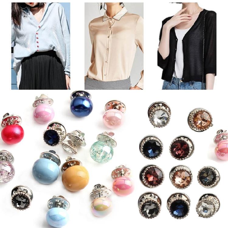 10pcs/set Shirt Brooch Button-free Button Pins Women Fashionable Imitation Pearls Blouses Buckle Clothing Accessories