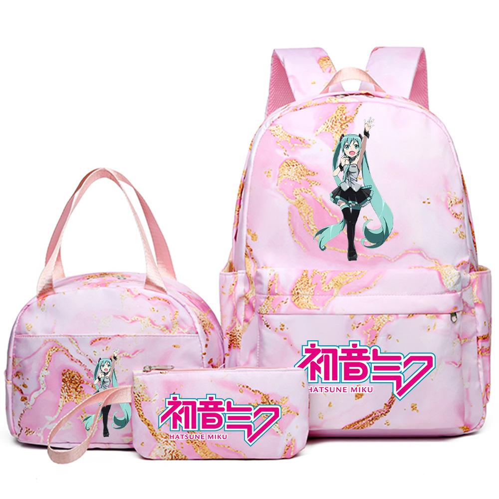 3Pcs/set Anime Hatsune Miku Printed Backpack Handbag Pencil Case for Teenager Student Bookbag Schoolbag Women Large Capacity Waterproof Travel Bag