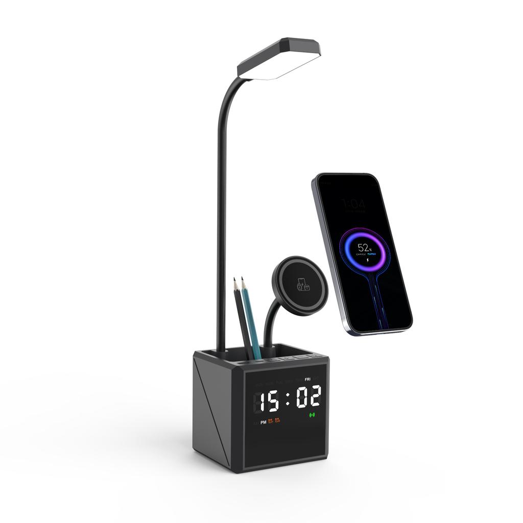 Multifunctional 3 In 1 Desk Lamp Dock Magnetic Wireless Charging Station Dual Alarm Clock Magsafered 15W Wireless Phone Charger