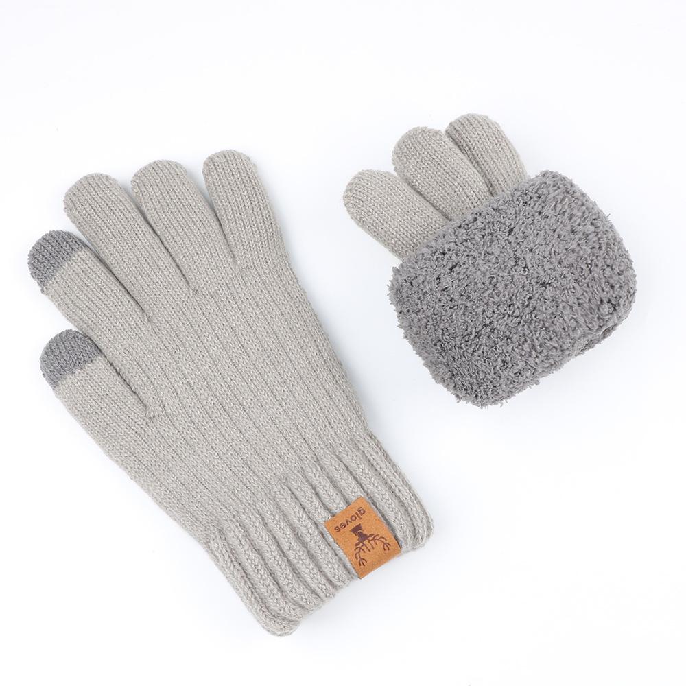 

Трикотажные перчатки из пряжи, устойчивые к холоду и теплые, для мужчин, двухслойные, толстые, для езды на велосипеде на открытом воздухе, с бархатными зимними перчатками для сенсорных экранов One Size