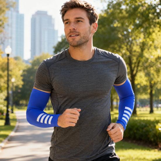 Sports Ice Sleeves for Men Women, Breathable Ice Silk Quick-Drying Arm Sleeves, Anti-Slip UV Sun Protection Sleeve with Reflective Safety Strips for