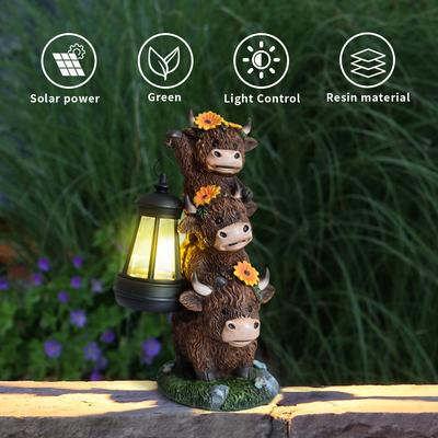 JYL/073,Cute Cow Pendant Light Resin Solar Outdoor Light Animal Statue for Garden Path Decor