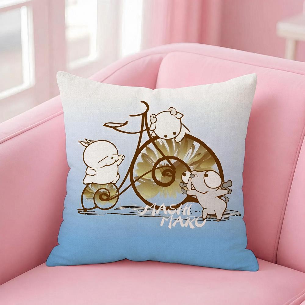 Anime Mashimaro Cushion Cover Pink Linen Textured Double Sided Cushion Cover with Invisible Zipper for Home Decor