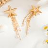 Bohemian Starfish Conch Imitation Pearl Crystal Fish Tassel Dangle Earrings for Women Summer Vacation Temperament Jewelry Gifts
