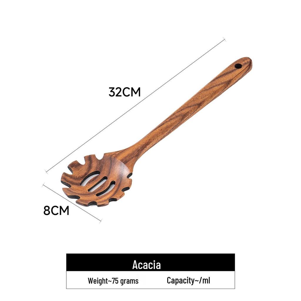 Acacia Long Handle Heat-Resistant Wooden Spatula and Salad Fork Set