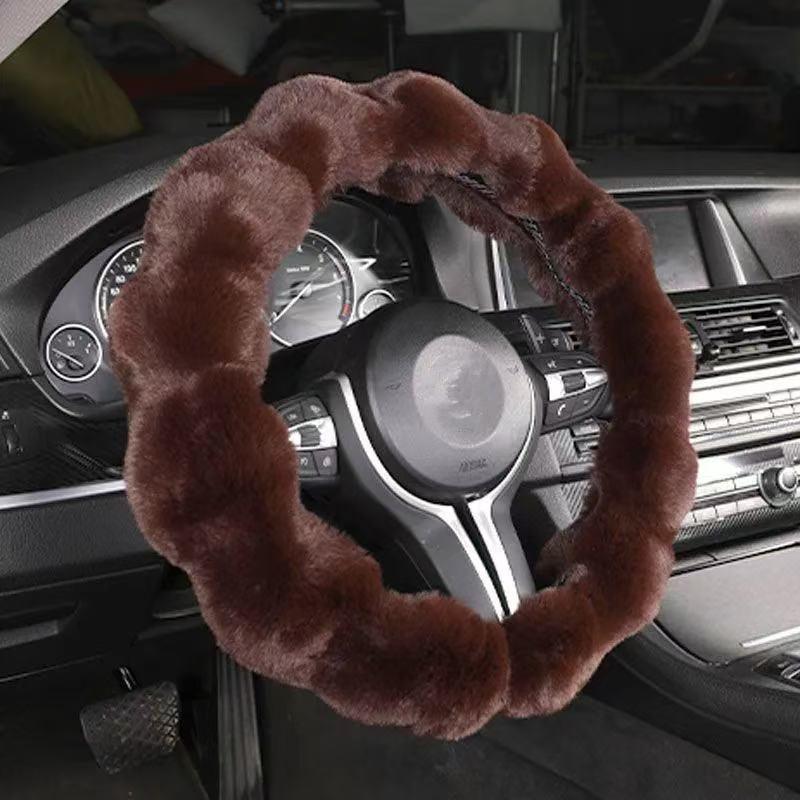Soft Fluffy Car Steering Wheel Cover Plush Winter Warm Steering Wheel Grip Cover Non-Slip Steering Wheel Protector Car Steering кофейный