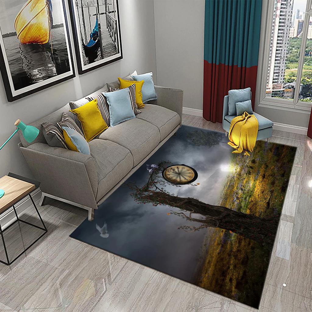 Visual Art Carpet Blue Ocean Castle Print Rug Creative Design Rectangle Area Rugs Yoga Mats Flat Mat Living Room Decor Door Mat