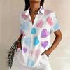 Plus-size Heart Print Short-sleeved Shirt for Women, Loose Fit, Slimming, Perfect for Summer Everyday Wear
