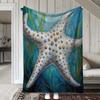 1pc Sdoo Flannel Blanket - Creative Sea Star Print, Soft Warm Cozy All-Season Throw for Sofa Bed Car Office Camping, Retro Style