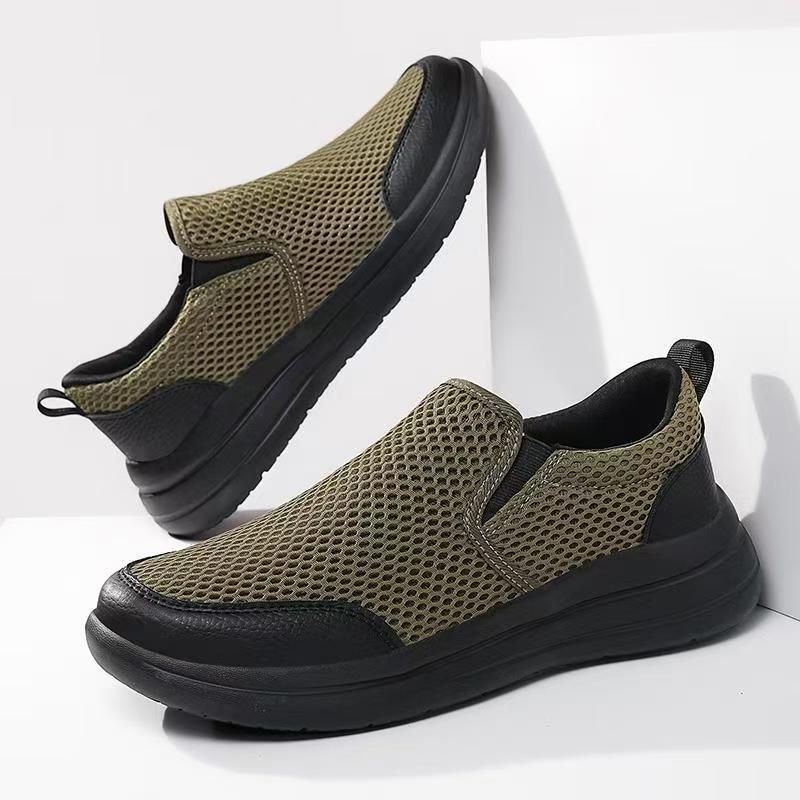 

Lightweight one-pedal casual mesh shoes soft-soled shoes breathable non-slip mesh sneakers driving shoes 45 зелений