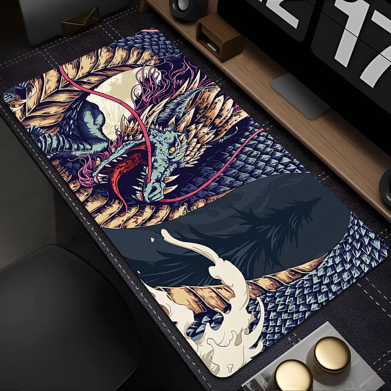 New Keyboard Pad Lock Edge Extended Mousepad Office PC Black And White Manga Desktop Protection Mat Dragon Design Mouse Pad Rug