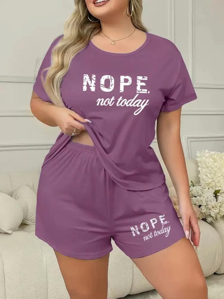 

European and American Style Women’s Fashion Summer Pajama Set Letter Print Plus Size Comfortable Two-Piece Loungewear 5XL фіолетовий