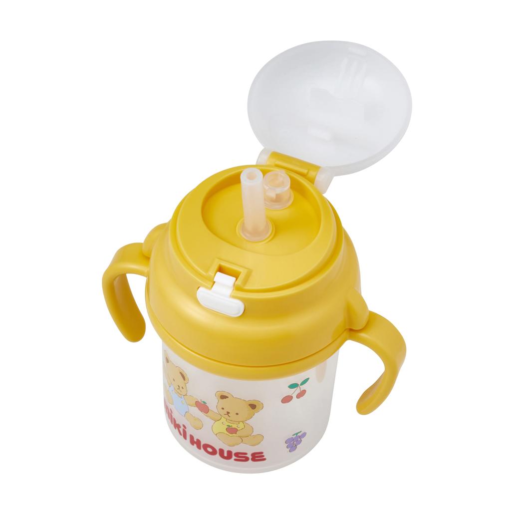 Cana de paie Cană de antrenament 200 ml Fabricat în Japonia Se poate spăla în mașina de spălat vase Băieți Fete Bebeluși Copii Bebeluși Veselă Urs Fructe Galben [MIKI HOUSE] 46-7150-683