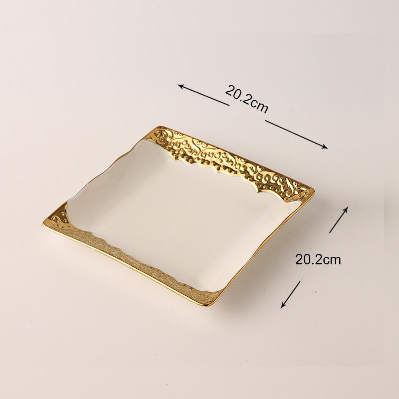 Golden Edged Ceramic Dining Plate Western Style Steak Plate Pasta Dish Sushi Plates Salad Bowl Serving Plates Dessert Bowl Dish