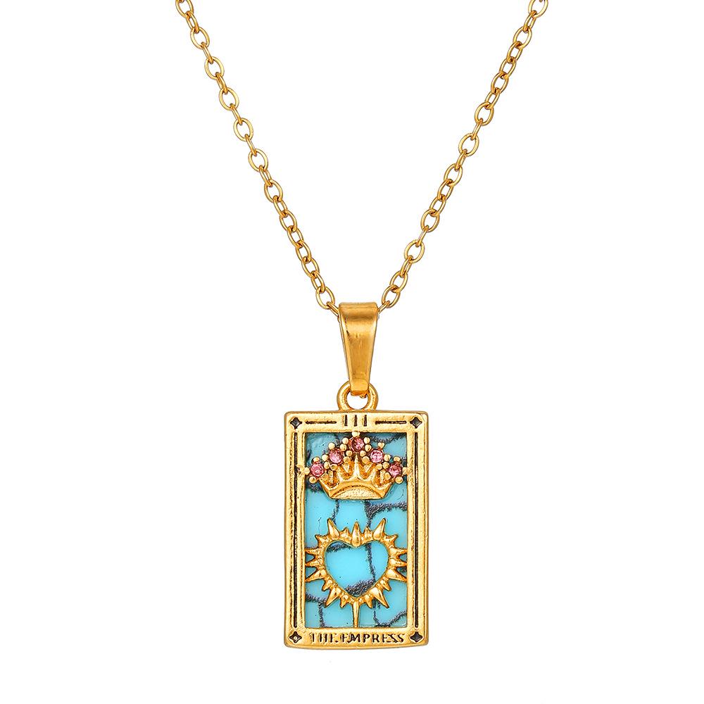 Retro Stainless Steel Zircon Tarot Card Pendant Necklace for Women