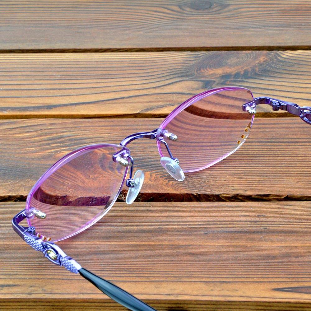 Clara Vida Purple Tinted Rimless Light Spectacles Multi-coated Red Lenses Women Reading Glasses +0.75 To +4