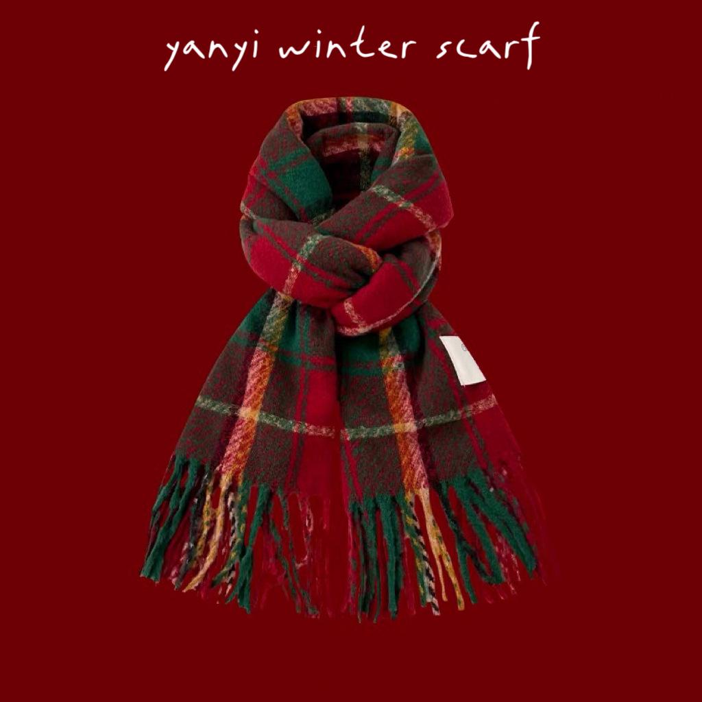 Women's Autumn & Winter Plaid Scarf: Thick Imitation Cashmere Shawl, Solid Color Neck Warmer for Students