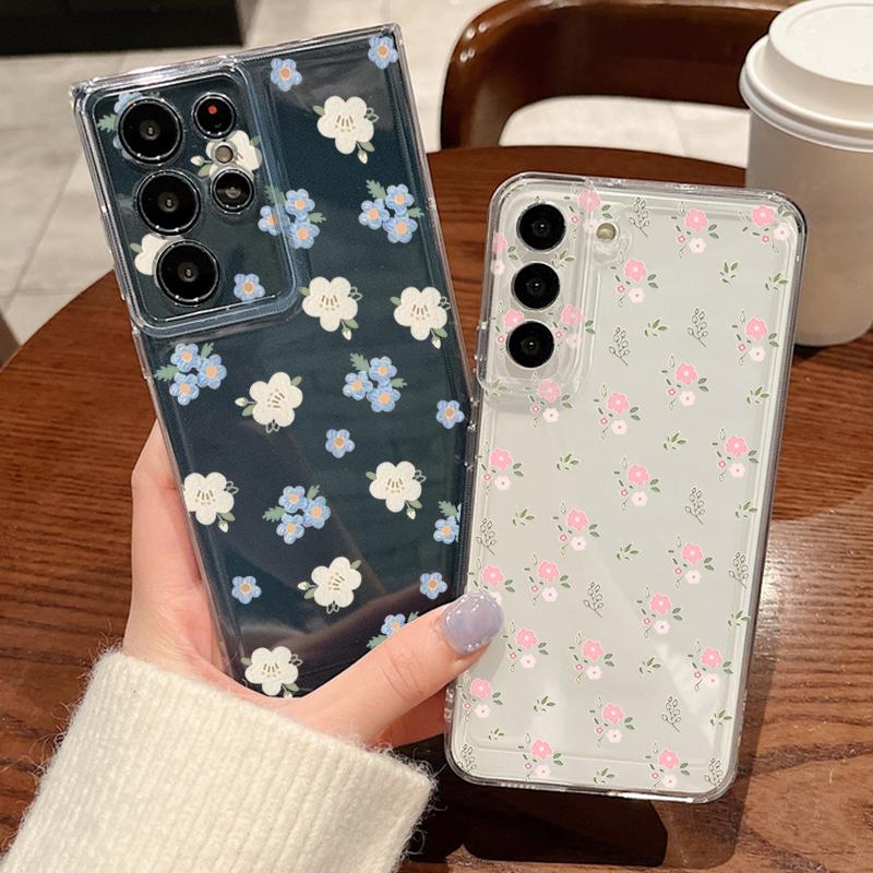 Flower Floral Pattern Phone Case For Samsung Galaxy S26 S25 S24 S23 Ultra S22 S26 Plus S24 S21 FE S25 Edge Clear TPU Soft Cover
