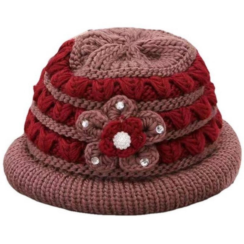 Autumn and winter old man hat knitted warm mother hat medium old plush thickened wool basin hat old lady hat