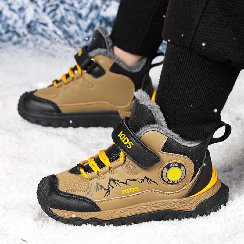 Winter Children's Fashionable Fleece Warm Outdoor High Top Cotton Boots Snow Boots Hiking Cotton Shoes 30-40