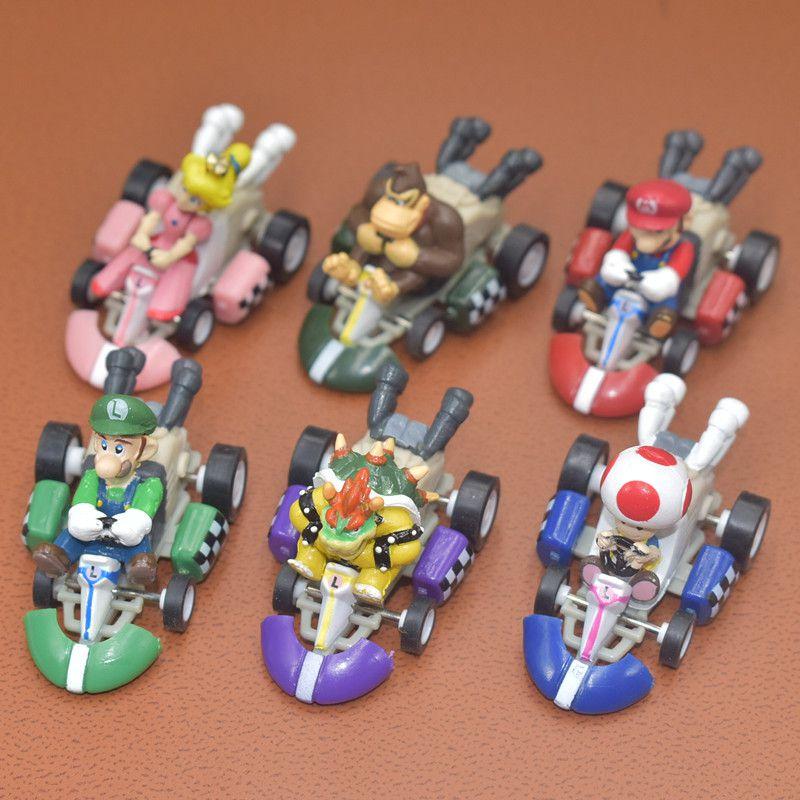 Super Mario Bros Kart Pull Back Car Figures Action Figure Doll Kids Toys 6 Pcs