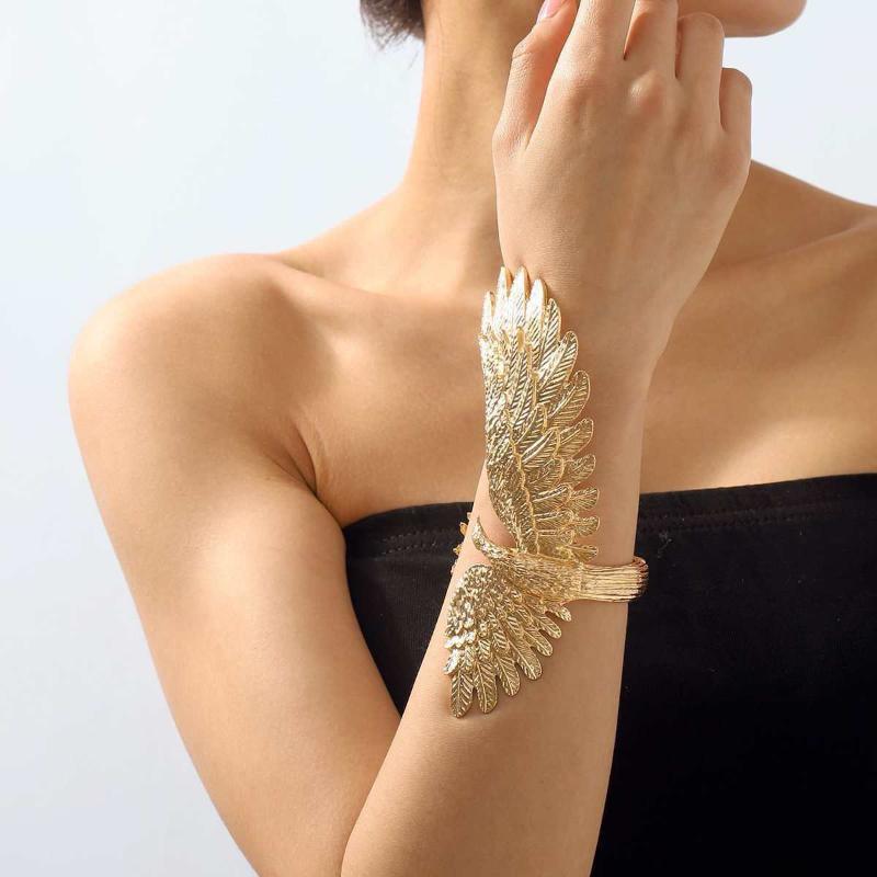 2 Pcs Gold Phoenix Cuff Bracelet Ring Set Exquisite Carved Details Adjustable Size Great For Party Prom Gift