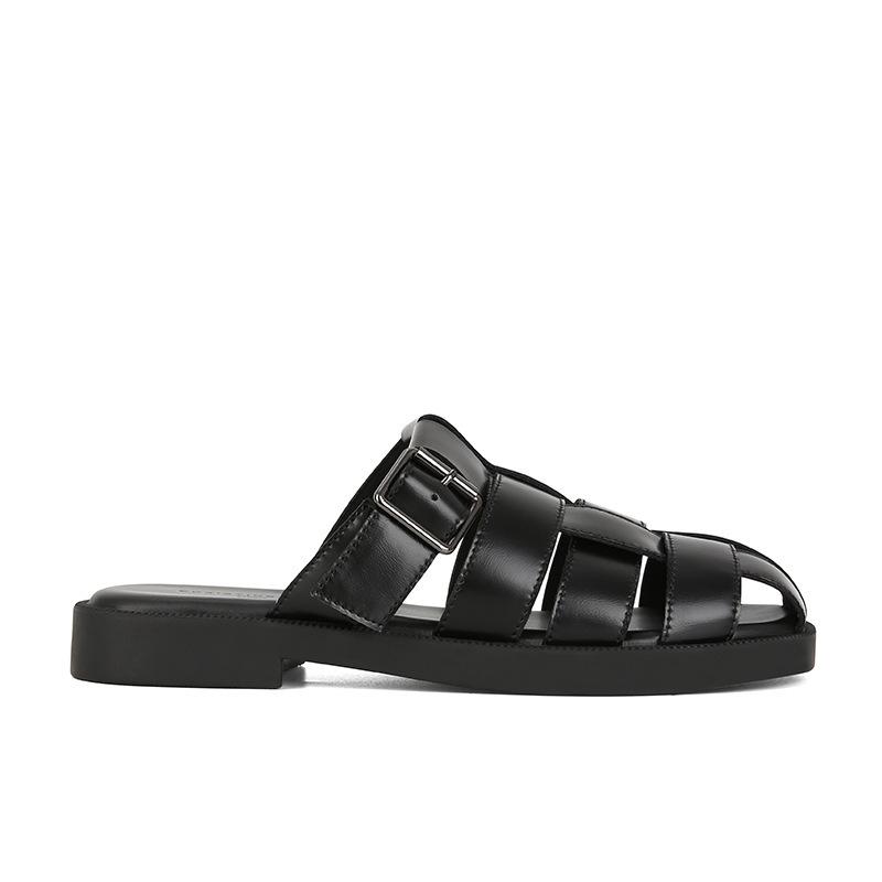 

2025 summer new cool slippers cover up ugly Roman woven hollow flat sandals women s pig cage bag head slippers 40