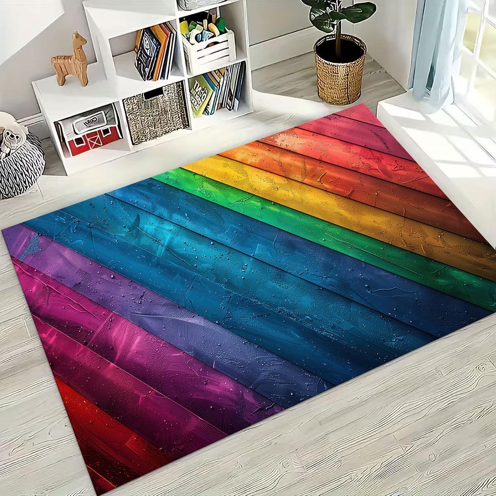 Rainbow Retro Wooden Board Black Brown Wood Grain Rug for Bedroom Living Room Sofa Home Doormat Decor,Large Non-slip Floor Mat