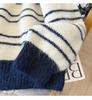 2026 Fall/Winter Korean Casual Color Block V-Neck Striped Knit Sweater