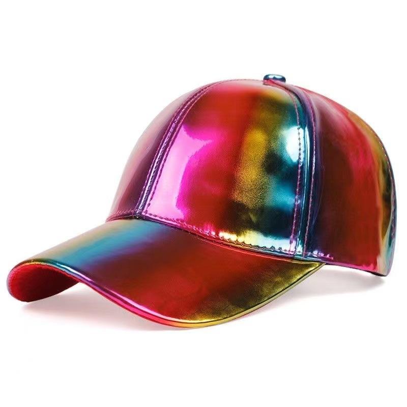 

Rainbow Laser PU Baseball Cap Shiny Metallic Baseball Hat for Men and Women Adjustable Hip Hop Streetwear Cap 56-58cm